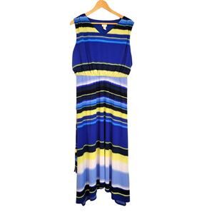 Chico's Dress Women's 2, 12, Large Striped Midi Kristi Sleeveless Shark Bite